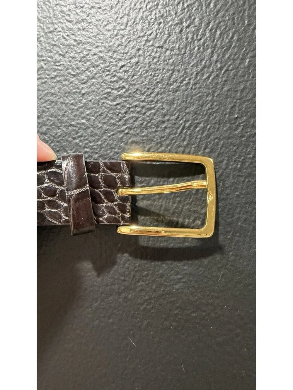 Paul Fredrick Crocodile Embossed Belt Made In Italy Genuine Leather Size 46 Brwn